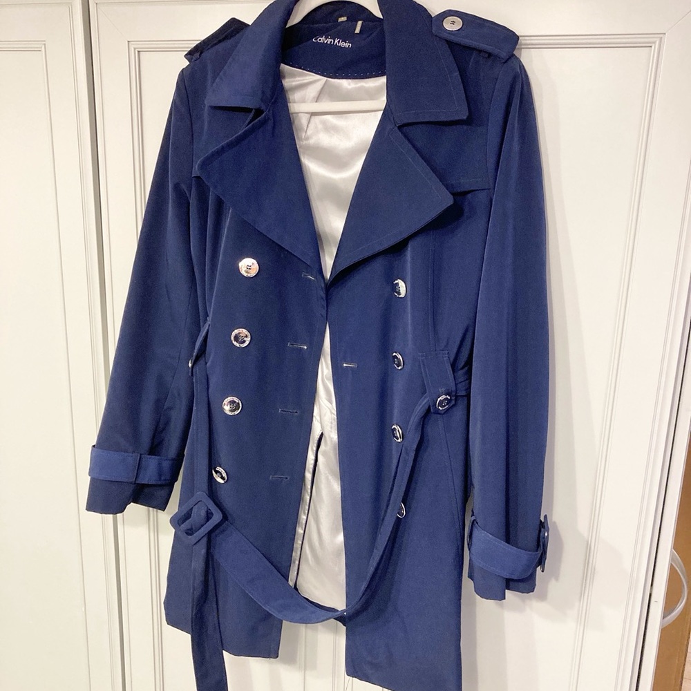 CALVIN KLEIN Navy Blue Trench Coat - Size L